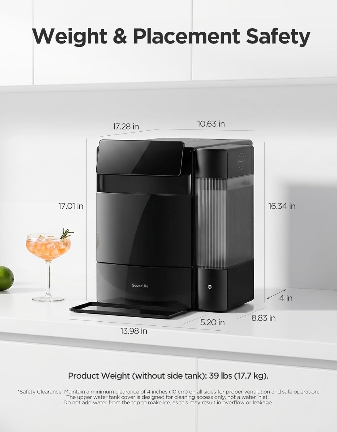 GoveeLife Smart Nugget Ice Maker Pro 60 lbs/Day 6-Minute Ice 40dB Ultra-Quiet App Control Self-Cleaning