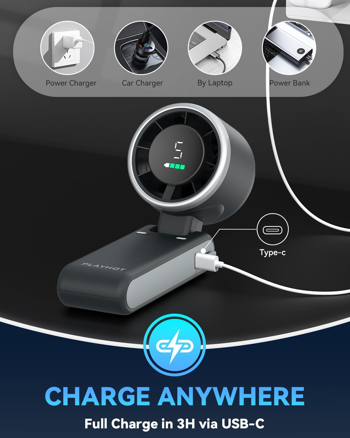 Portable Handheld Turbo Fan 5-Speed Rechargeable Foldable