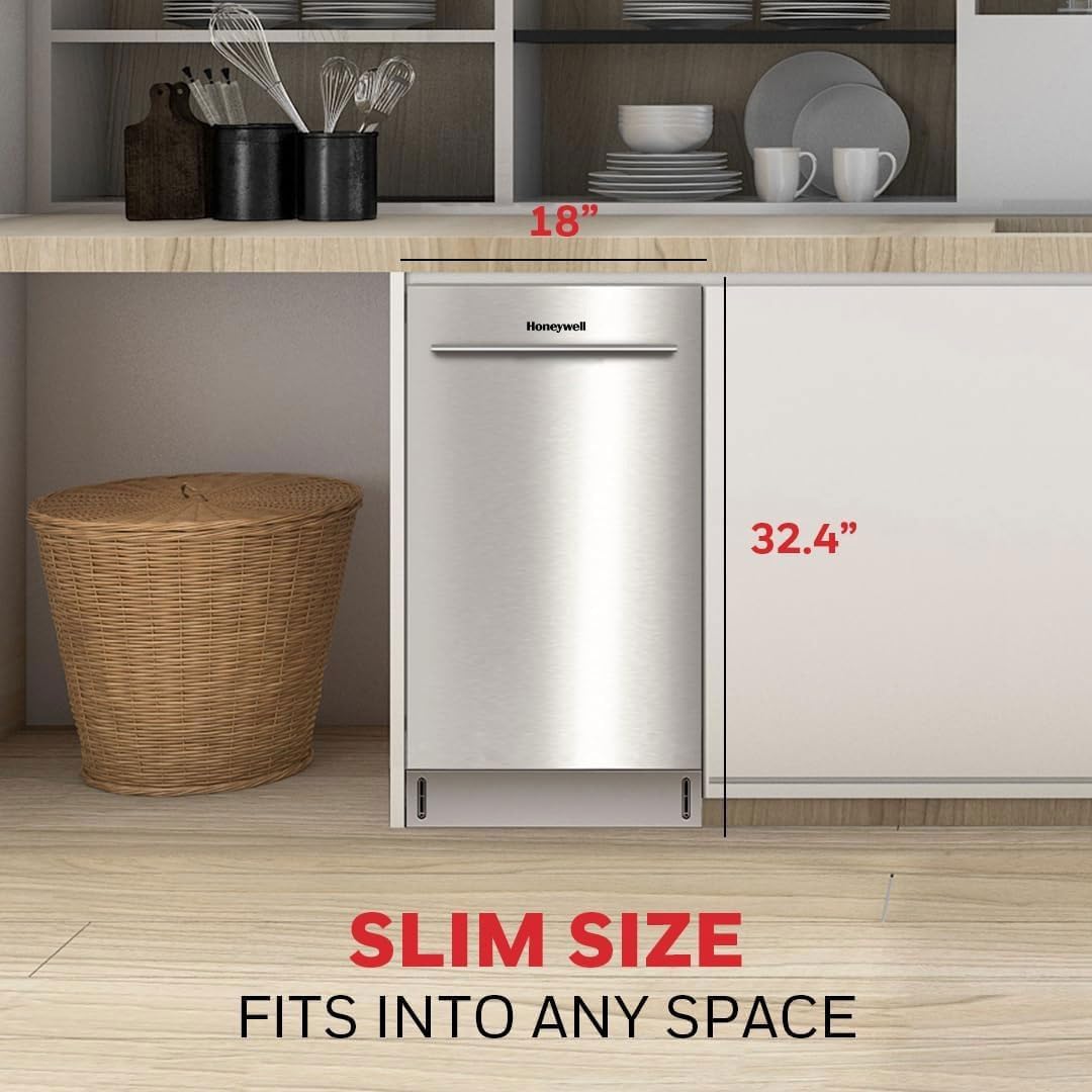 Honeywell 18-Inch Dishwasher 8 Place Settings 6 Wash Programs Stainless Steel Tub Energy Star
