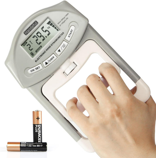 Handeful Electronic Hand Grip Strength Tester Dynamometer 198 lb Capacity Adjustable Handle LCD Display