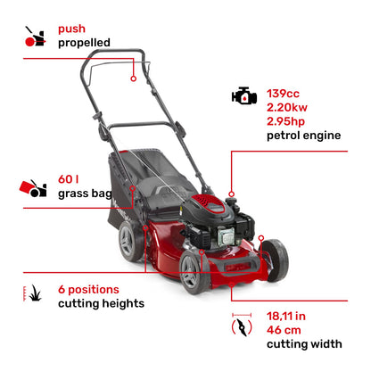 HP164 39Cm 123cc Hand Propelled Petrol Lawnmower