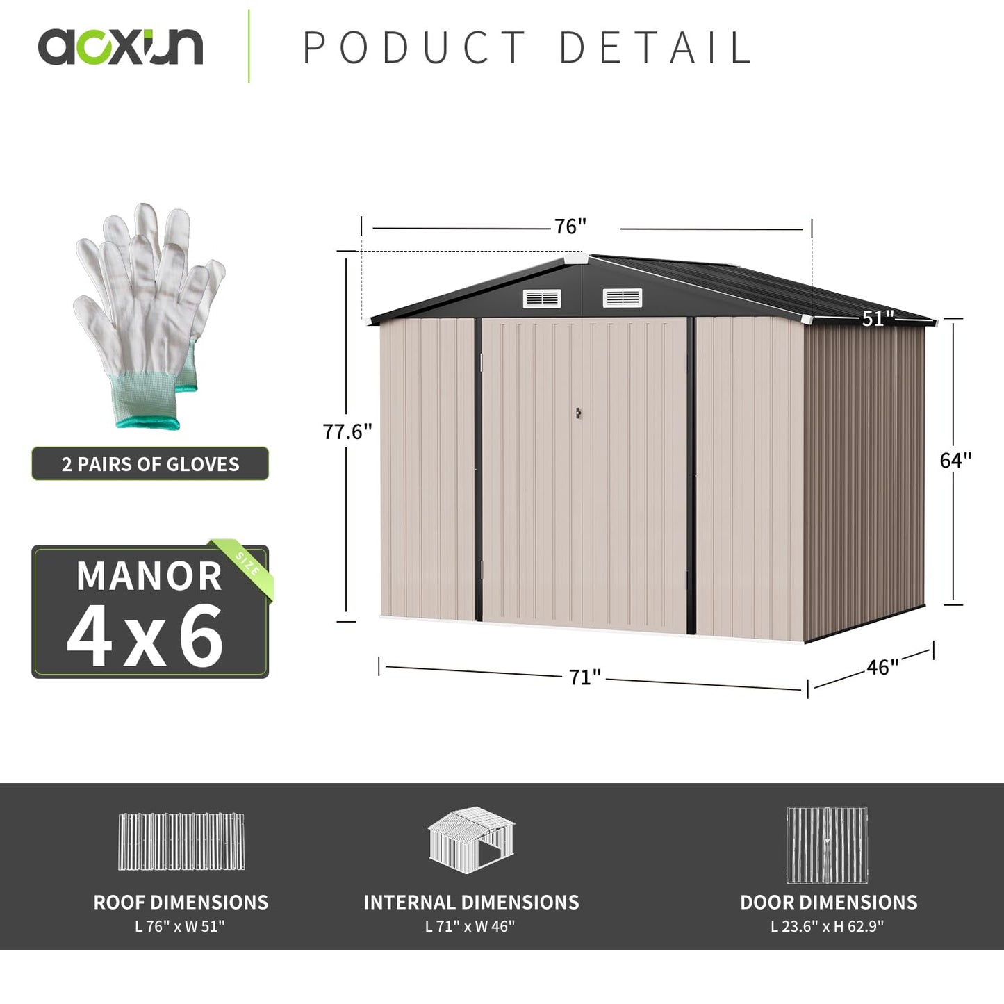 Outdoor Storage Shed, 6.4x4 FT