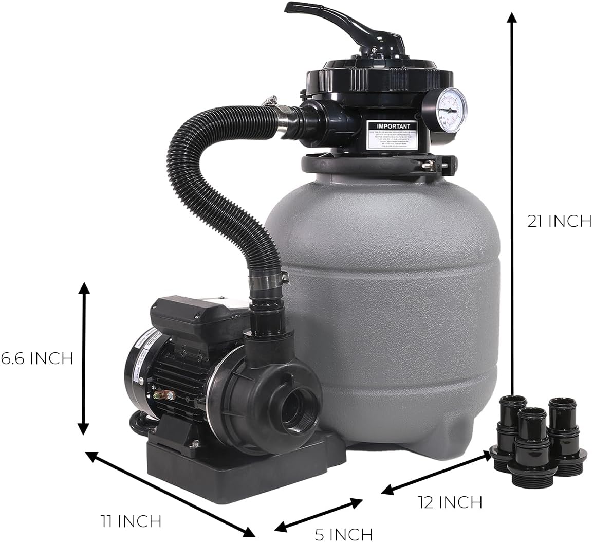 XtremepowerUS 12-Inch Above Ground Pool Sand Filter System 0.25 HP 2400 GPH Pump 7-Way Valve for Pools Up to 10,000 Gallons Black 75030