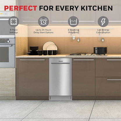Honeywell 18-Inch Dishwasher 8 Place Settings 6 Wash Programs Stainless Steel Tub Energy Star