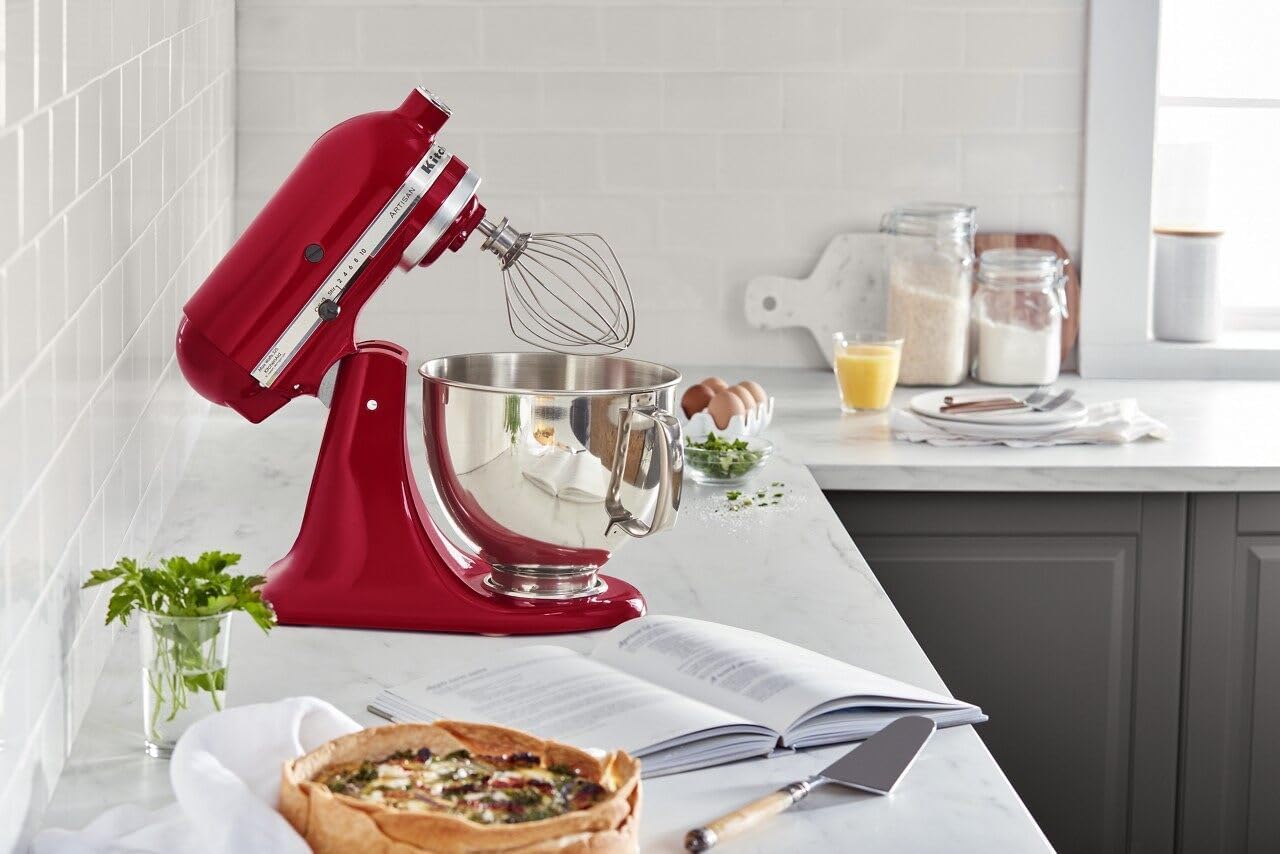 KitchenAid Artisan 5 Qt Tilt-Head Stand Mixer 325W 10-Speed with Flat Beater Dough Hook Wire Whip Pouring Shield 23 lb KSM150PS