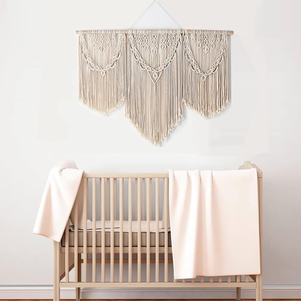 Mokof Large Macrame Wall Hanging Boho Tapestry Wall Art 43" x 32" Cotton Ivory