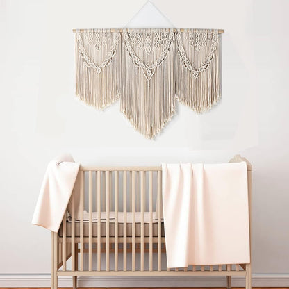 Mokof Large Macrame Wall Hanging Boho Tapestry Wall Art 43" x 32" Cotton Ivory