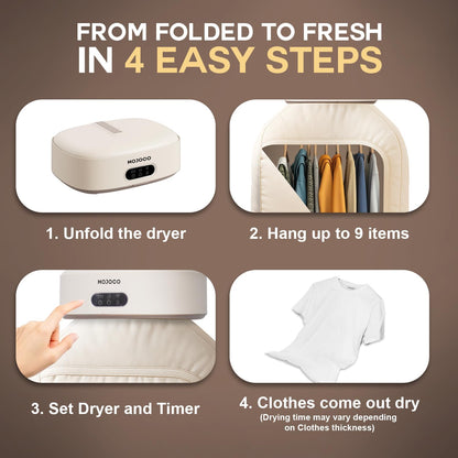 MOJOCO Portable Clothes Dryer 600W Compact 22 lb Capacity with LED UV Sanitizer Quiet Timer for Apartment Travel