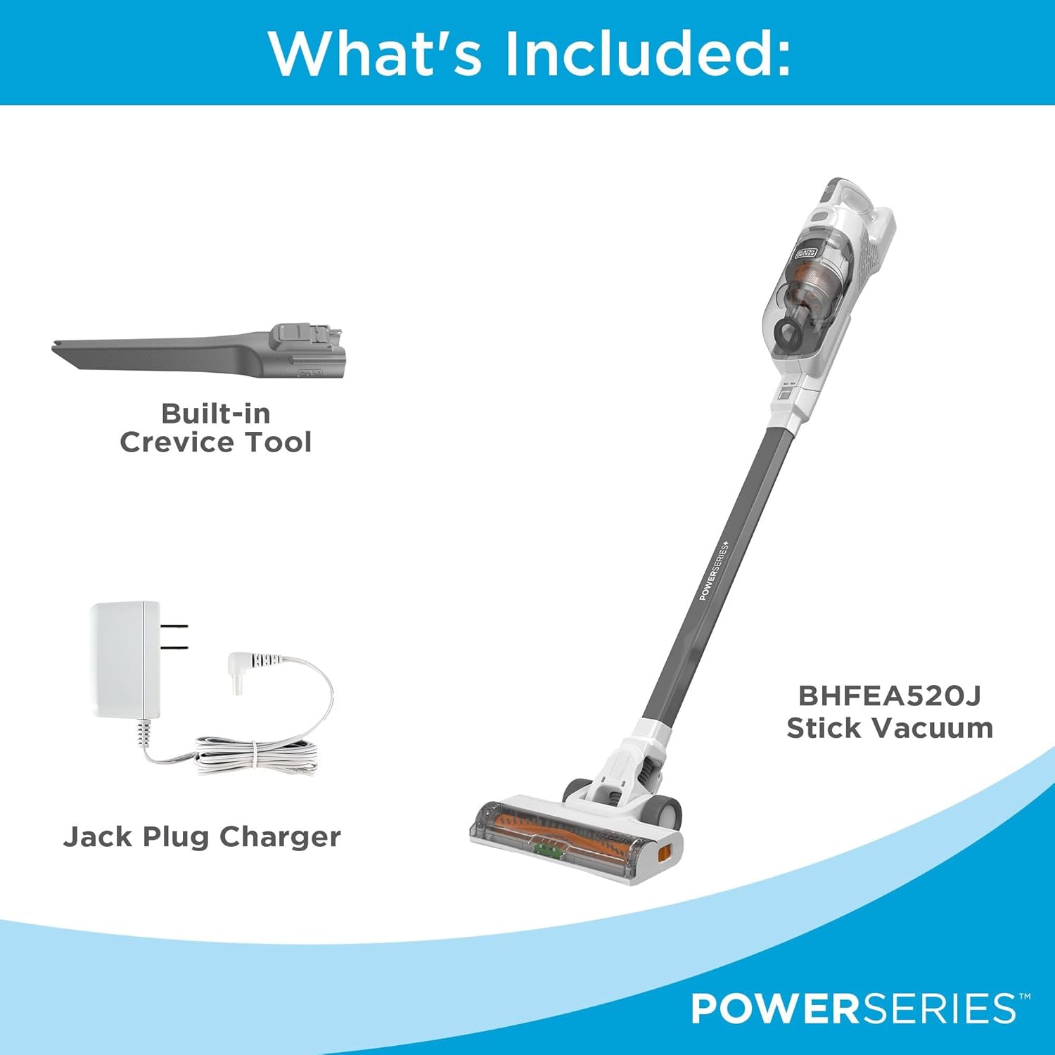 BLACK+DECKER POWERSERIES+ Cordless Stick Vacuum Cleaner LED Floor Lights Bagless Lightweight Up to 44-Min Runtime 0.6 lb Dust Capacity Gray BHFEA520J