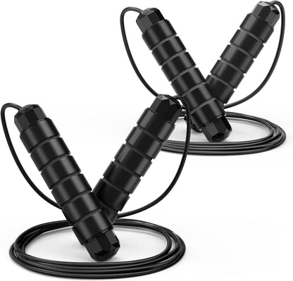 Loocio Tangle-Free Speed Jump Rope Adjustable Steel Cable with Ball Bearings Foam Handles for Men Women Kids Home Gym Fitness Black