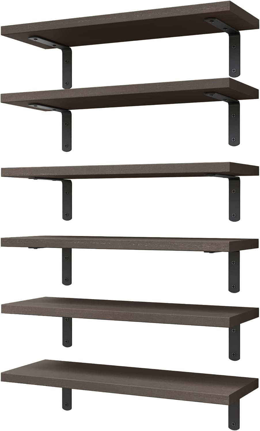 WOPITUES Floating Shelves Set of 6 Wall Mounted Wood Farmhouse Shelf 16.5 Inch Rustic Brown HM011A