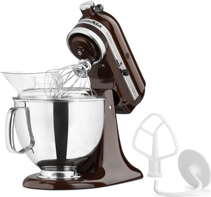 KitchenAid Artisan 5 Qt Tilt-Head Stand Mixer 325W 10-Speed with Flat Beater Dough Hook Wire Whip Pouring Shield 23 lb KSM150PS