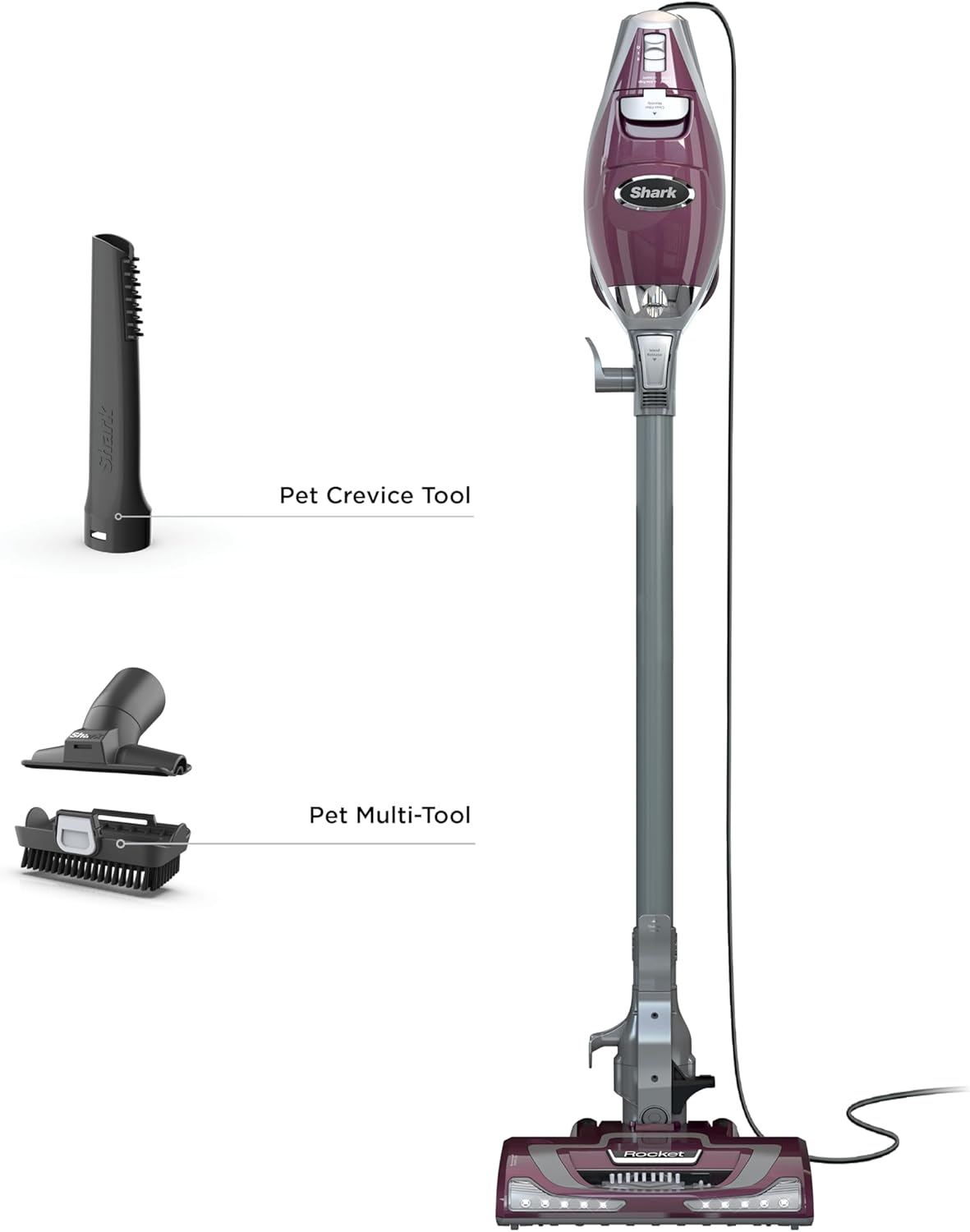Shark Rocket Pet Plus Corded Stick Vacuum XL Dust Cup Handheld Conversion LED Headlights 8.6 lb Bordeaux/Silver HV322