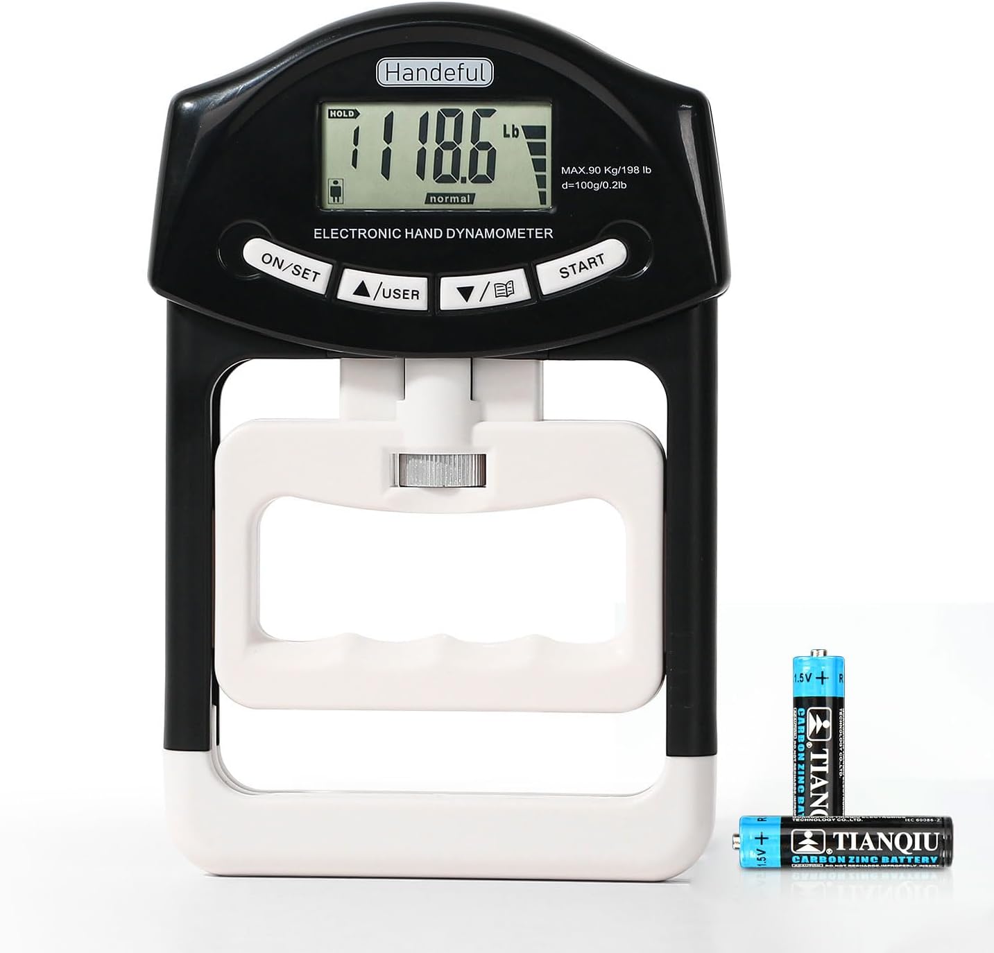 Handeful Electronic Hand Grip Strength Tester Dynamometer 198 lb Capacity Adjustable Handle LCD Display