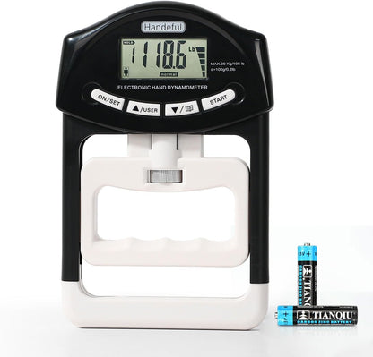 Handeful Electronic Hand Grip Strength Tester Dynamometer 198 lb Capacity Adjustable Handle LCD Display