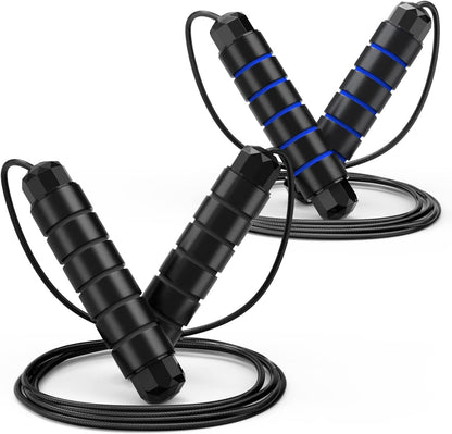 Loocio Tangle-Free Speed Jump Rope Adjustable Steel Cable with Ball Bearings Foam Handles for Men Women Kids Home Gym Fitness Black