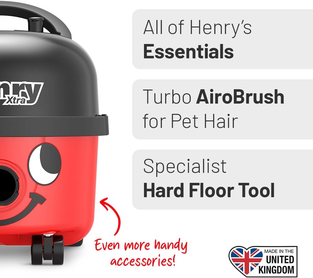 Numatic Henry Xtra HVX160 Canister Vacuum Cleaner 2-Speed TriTex Filtration 2.3 gal 620W 18.7 lb Red