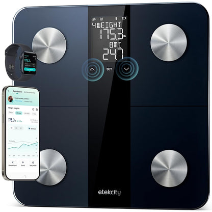 Etekcity Apex HR Smart Fitness Scale Wi-Fi Body Weight BMI Body Fat Muscle Mass Heart Rate TFT Display Tempered Glass 400 lb