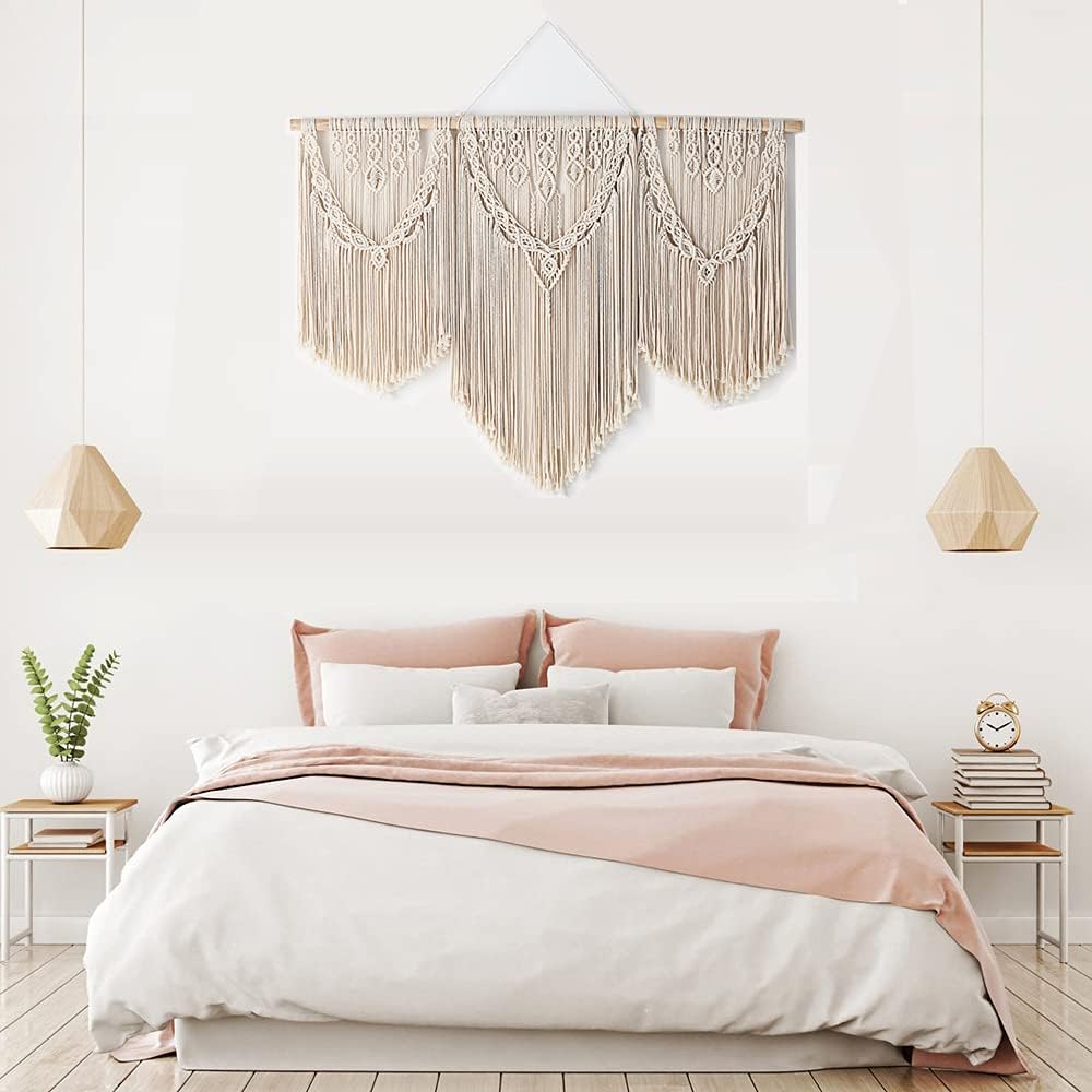 Mokof Large Macrame Wall Hanging Boho Tapestry Wall Art 43" x 32" Cotton Ivory