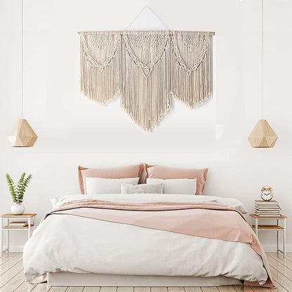 Mokof Large Macrame Wall Hanging Boho Tapestry Wall Art 43" x 32" Cotton Ivory