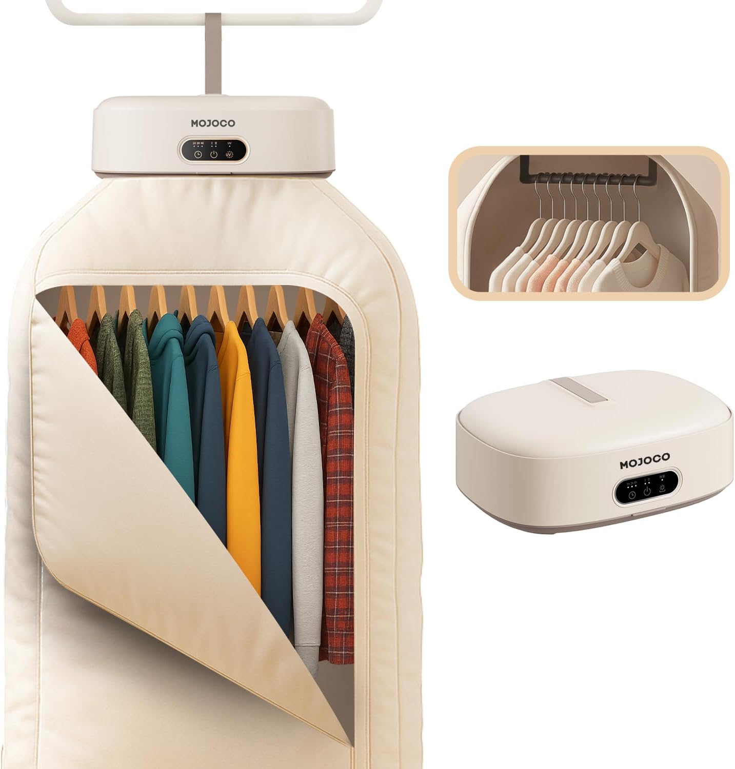 MOJOCO Portable Clothes Dryer 600W Compact 22 lb Capacity with LED UV Sanitizer Quiet Timer for Apartment Travel