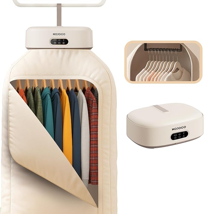 MOJOCO Portable Clothes Dryer 600W Compact 22 lb Capacity with LED UV Sanitizer Quiet Timer for Apartment Travel