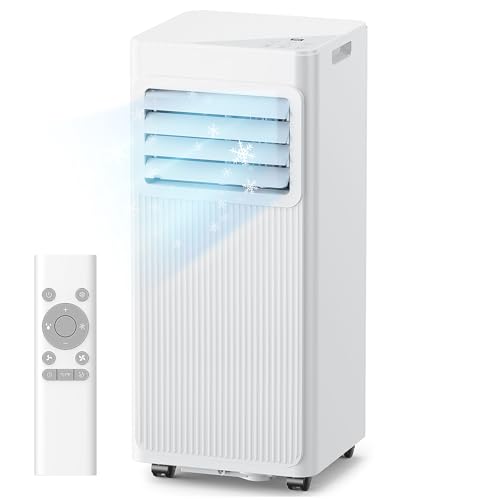 7000 BTU 4-in-1 Portable Air Conditioner Dehumidifier Fan Sleep Mode 24H Timer Cools 300 sq.ft LED Display Remote Bright White A016L