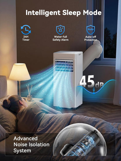7000 BTU 4-in-1 Portable Air Conditioner Dehumidifier Fan Sleep Mode 24H Timer Cools 300 sq.ft LED Display Remote Bright White A016L