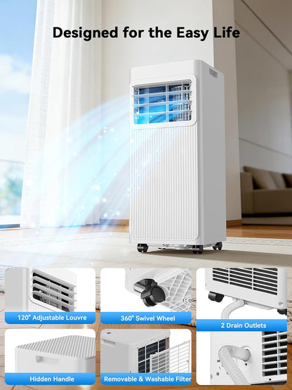 7000 BTU 4-in-1 Portable Air Conditioner Dehumidifier Fan Sleep Mode 24H Timer Cools 300 sq.ft LED Display Remote Bright White A016L