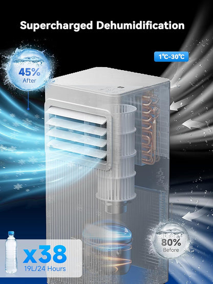7000 BTU 4-in-1 Portable Air Conditioner Dehumidifier Fan Sleep Mode 24H Timer Cools 300 sq.ft LED Display Remote Bright White A016L