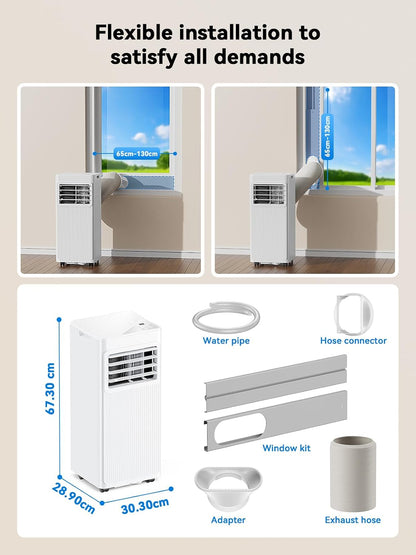 7000 BTU 4-in-1 Portable Air Conditioner Dehumidifier Fan Sleep Mode 24H Timer Cools 300 sq.ft LED Display Remote Bright White A016L