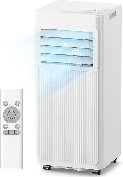 7000 BTU 4-in-1 Portable Air Conditioner Dehumidifier Fan Sleep Mode 24H Timer Cools 300 sq.ft LED Display Remote Bright White A016L