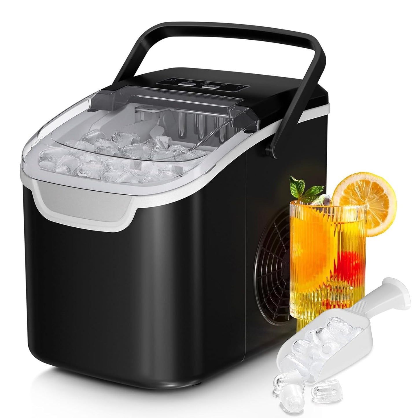 Antarctic Star Countertop Ice Maker 26 lbs/Day 6-Minute Bullet Ice Self-Cleaning Portable Black