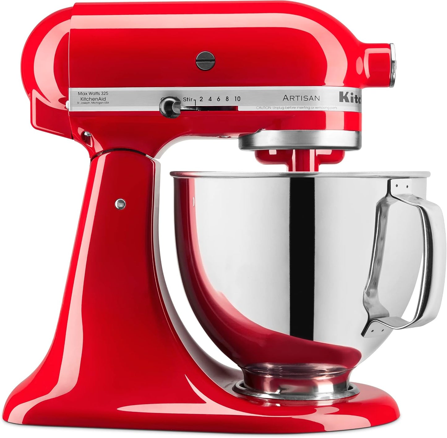 KitchenAid Artisan 5 Qt Tilt-Head Stand Mixer 325W 10-Speed with Flat Beater Dough Hook Wire Whip Pouring Shield 23 lb KSM150PS