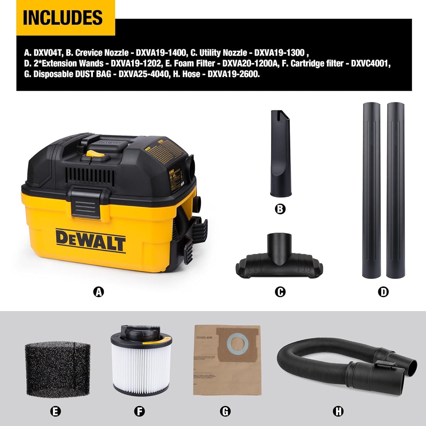 DEWALT DXV04T 4 Gallon 5 Peak HP Portable Corded Wet/Dry Shop Vacuum Yellow