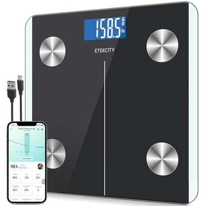 Etekcity Apex HR Smart Fitness Scale Wi-Fi Body Weight BMI Body Fat Muscle Mass Heart Rate TFT Display Tempered Glass 400 lb