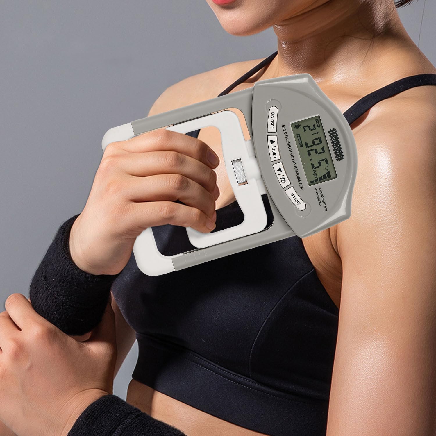 Handeful Electronic Hand Grip Strength Tester Dynamometer 198 lb Capacity Adjustable Handle LCD Display