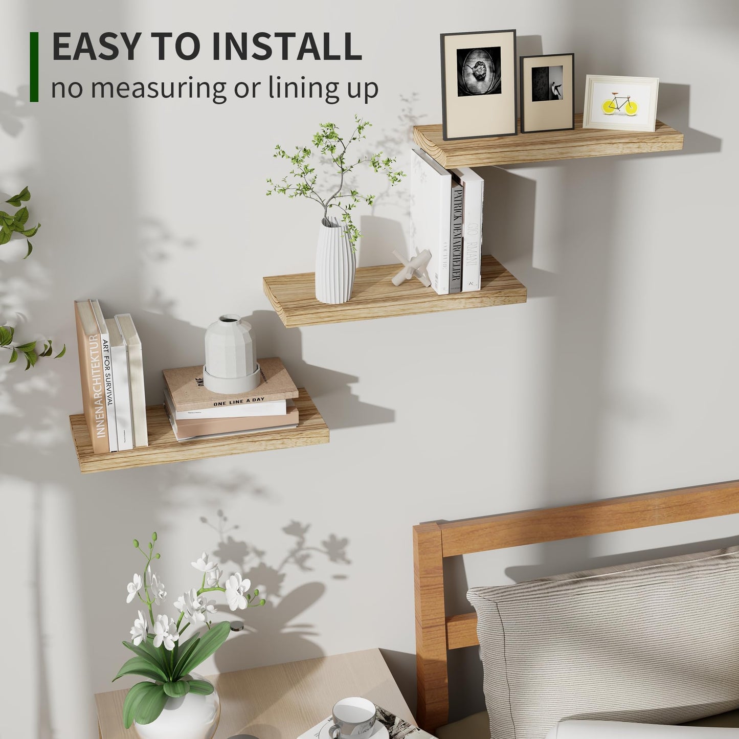 Wood Floating Wall Shelves Set of 3 – 17", Carbonized Black