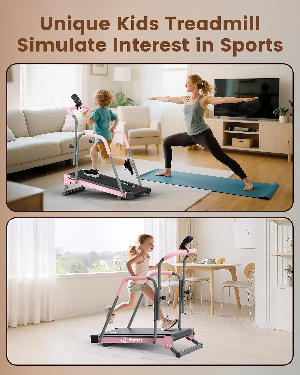 Heypappy Kids Manual Treadmill Adjustable Incline Handlebar Walking Pad 165 lb Capacity