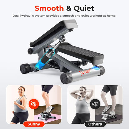 Sunny Health & Fitness Mini Stair Stepper with Resistance Bands Full Body Cardio Adjustable Height Hydraulic LCD 300 lb Capacity