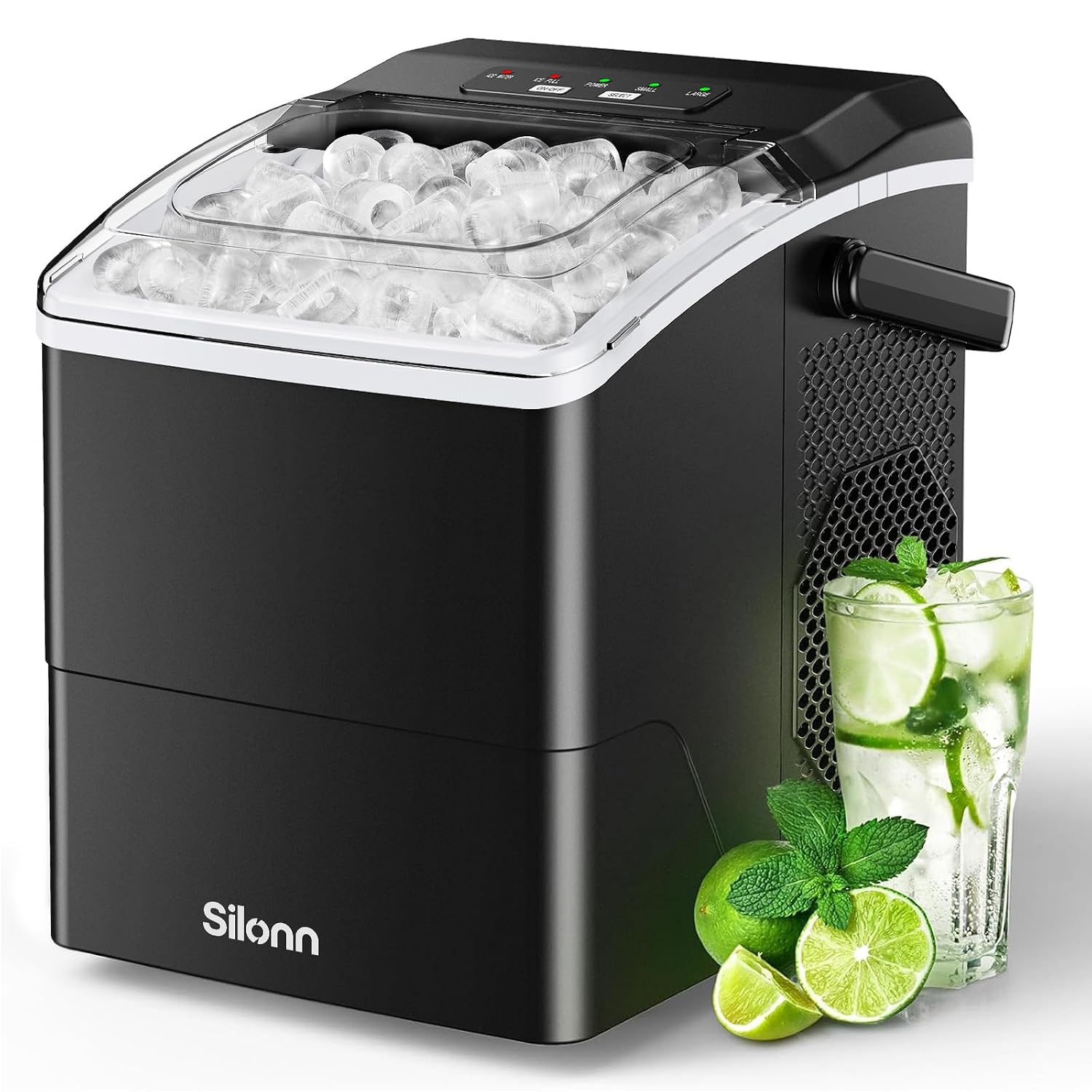 Silonn Nugget Ice Maker Countertop Chewable Pellet Ice Machine Self-Cleaning 36 lbs/Day Portable Black
