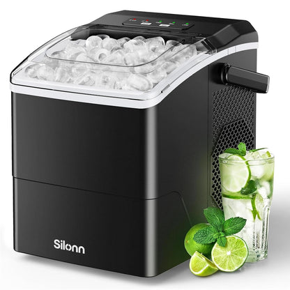 Silonn Nugget Ice Maker Countertop Chewable Pellet Ice Machine Self-Cleaning 36 lbs/Day Portable Black