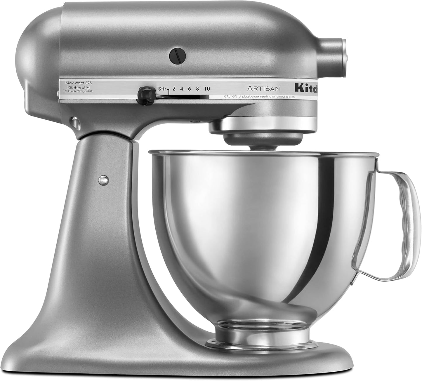 KitchenAid Artisan 5 Qt Tilt-Head Stand Mixer 325W 10-Speed with Flat Beater Dough Hook Wire Whip Pouring Shield 23 lb KSM150PS