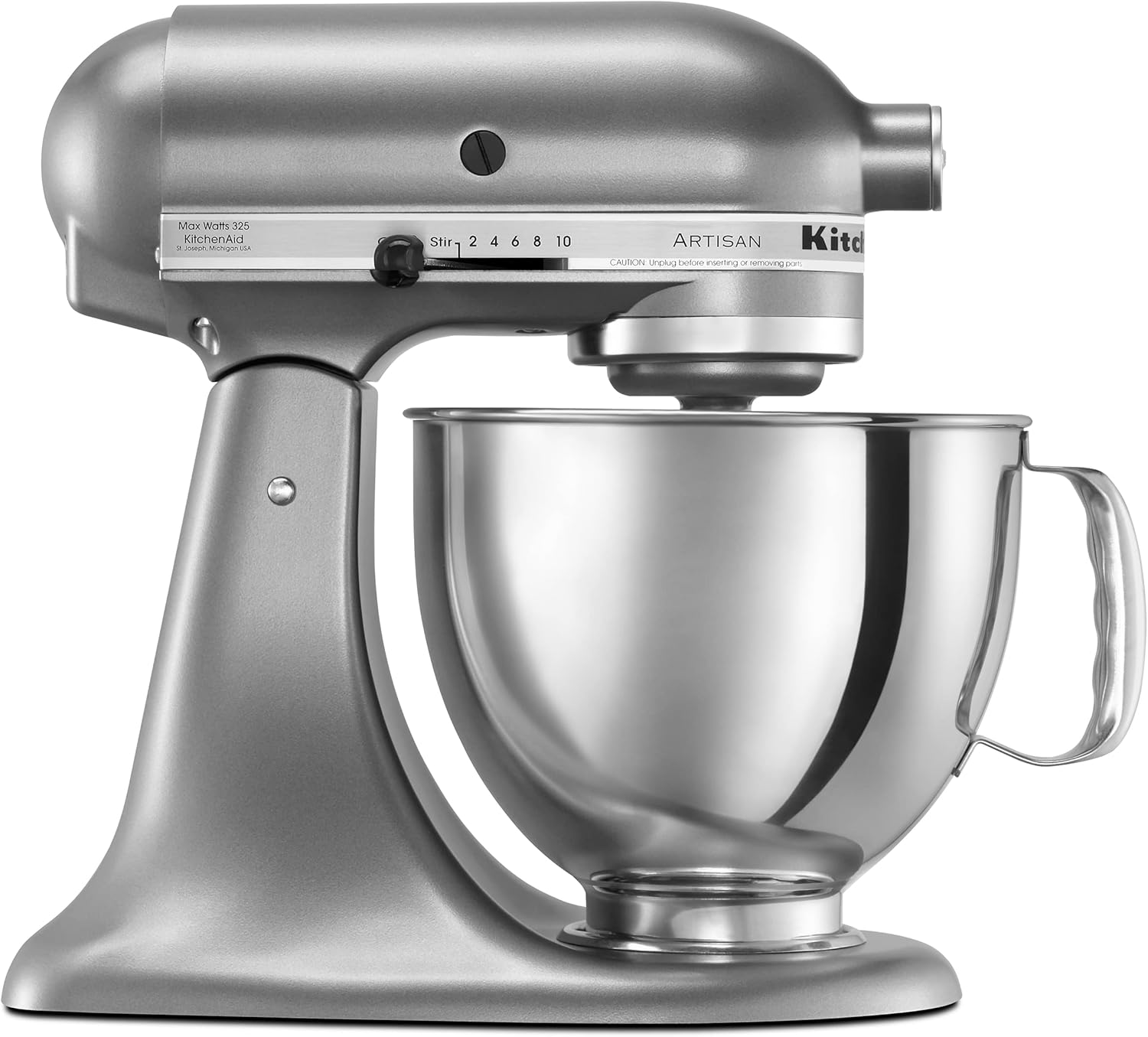 KitchenAid Artisan 5 Qt Tilt-Head Stand Mixer 325W 10-Speed with Flat Beater Dough Hook Wire Whip Pouring Shield 23 lb KSM150PS