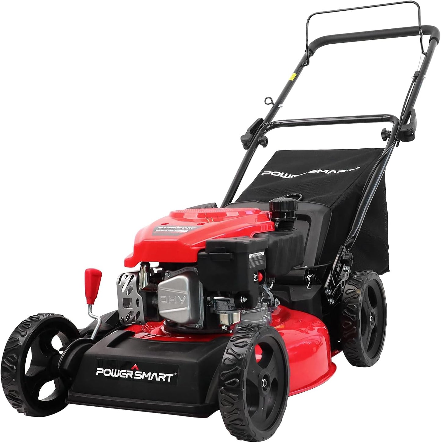 PowerSmart EasyCut 18-Inch 144cc Gas Push Lawn Mower 4-Cycle OHV Engine 3-in-1 Mulching Bagging Side Discharge Steel Deck 6-Position Height Adjustment Red DB8618P