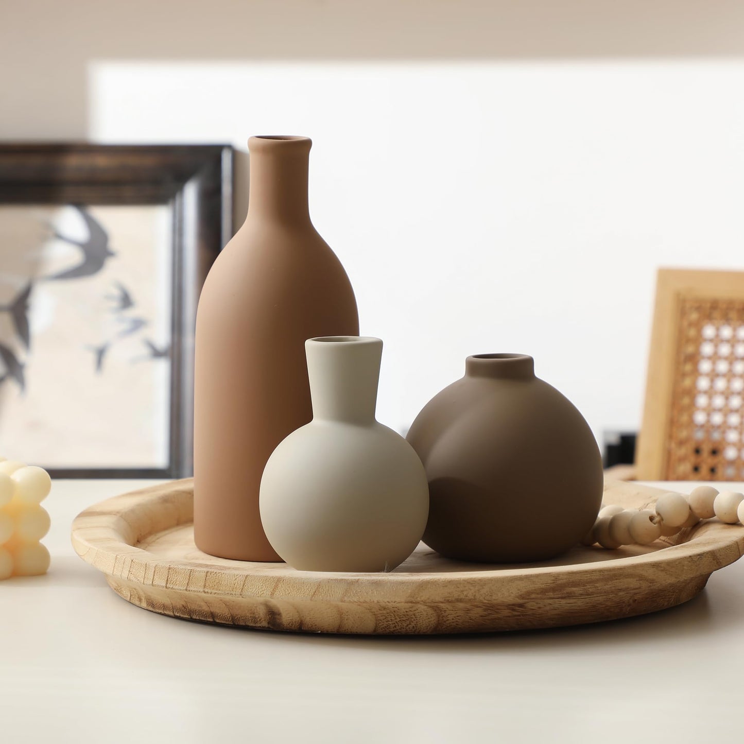 Ceramic Vase Set of 3 – Brown Farmhouse Style
