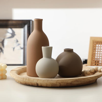 Ceramic Vase Set of 3 – Brown Farmhouse Style