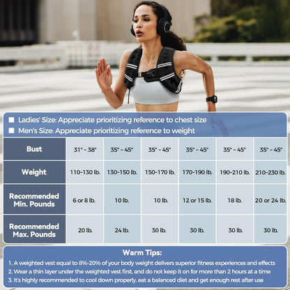 Zeerun Weighted Vest Reflective Stripe Adjustable Buckle Neoprene Rucking for Men Women Walking Running Strength Training