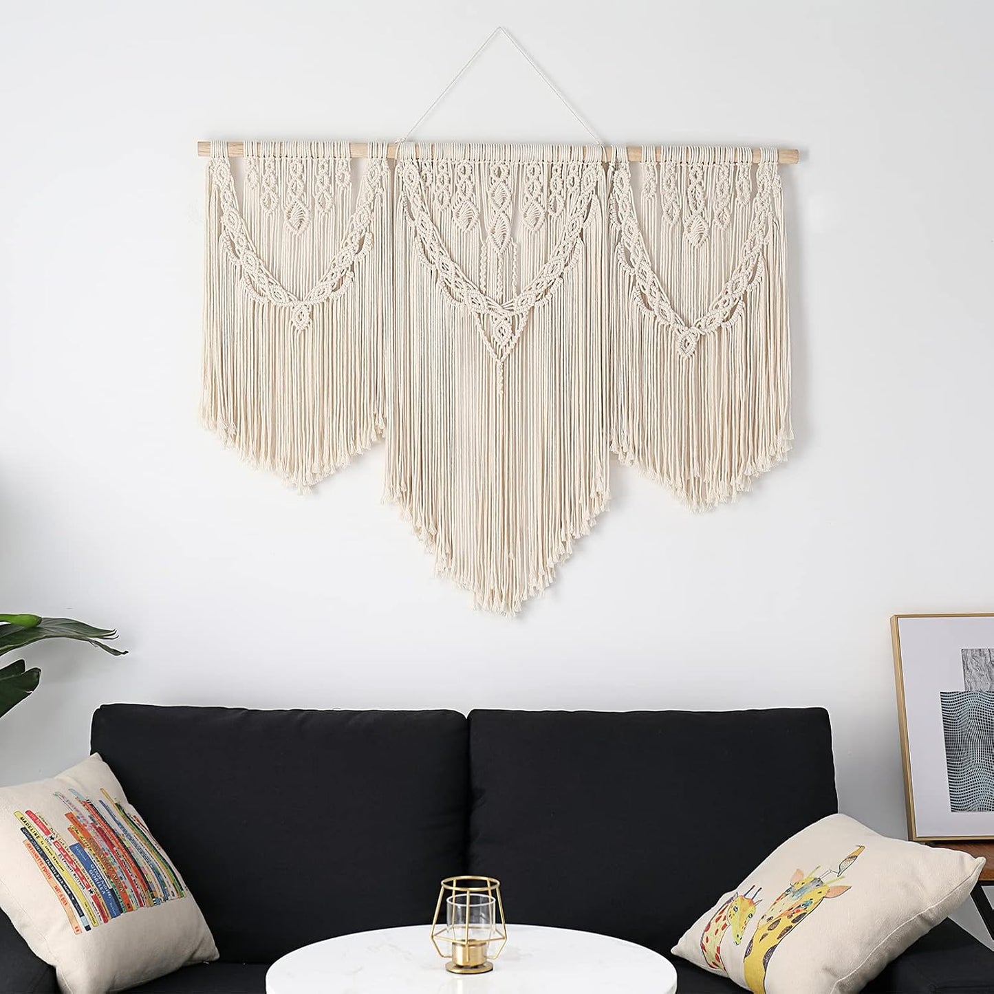 Mokof Large Macrame Wall Hanging Boho Tapestry Wall Art 43" x 32" Cotton Ivory