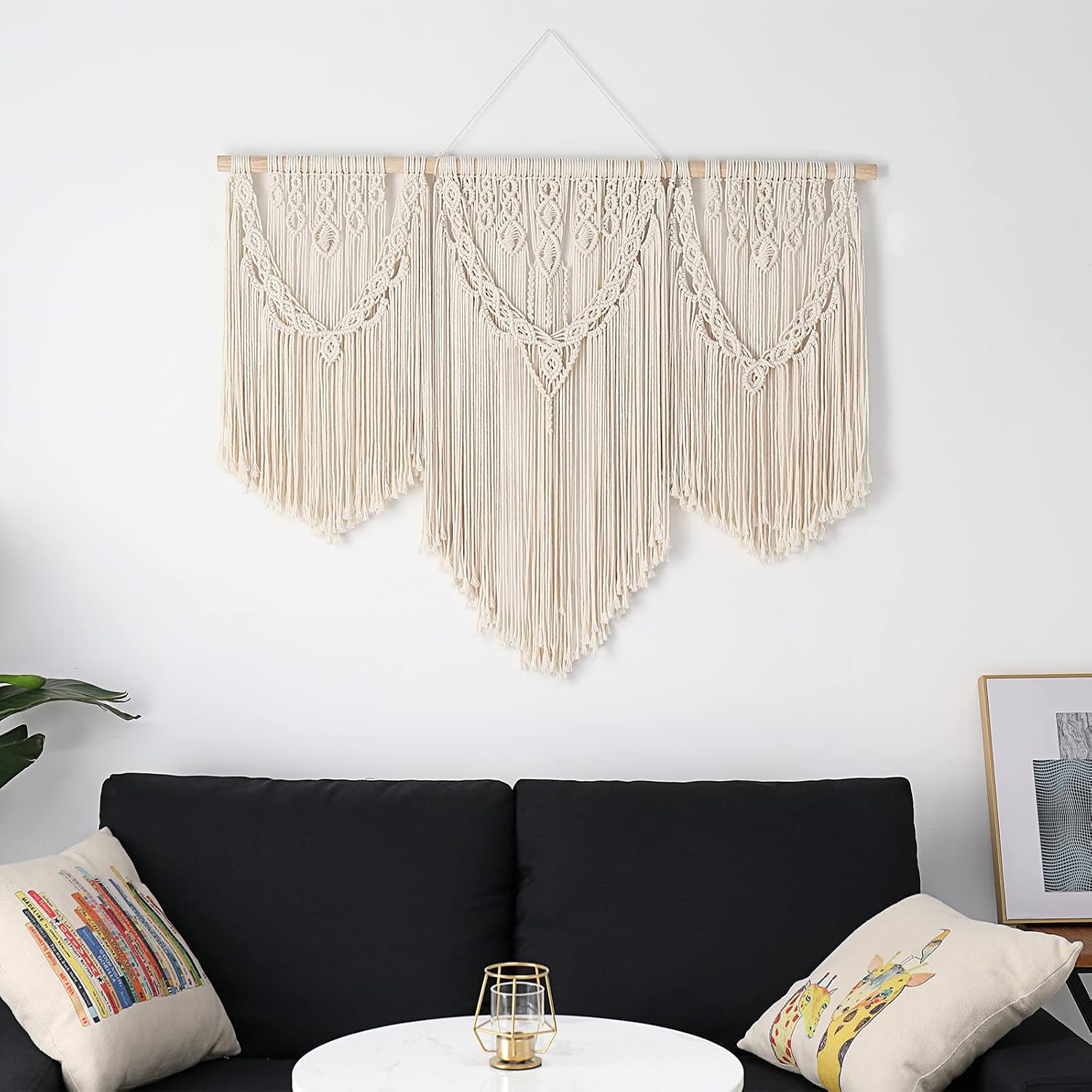 Mokof Large Macrame Wall Hanging Boho Tapestry Wall Art 43" x 32" Cotton Ivory